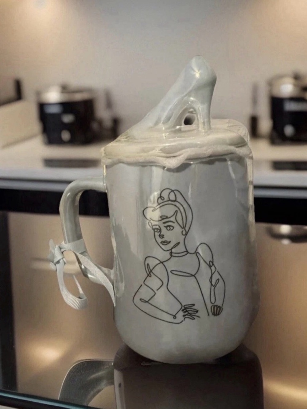 Rae Dunn Cinderella Ceramic Mug with Shoe Lid - Light Blue
